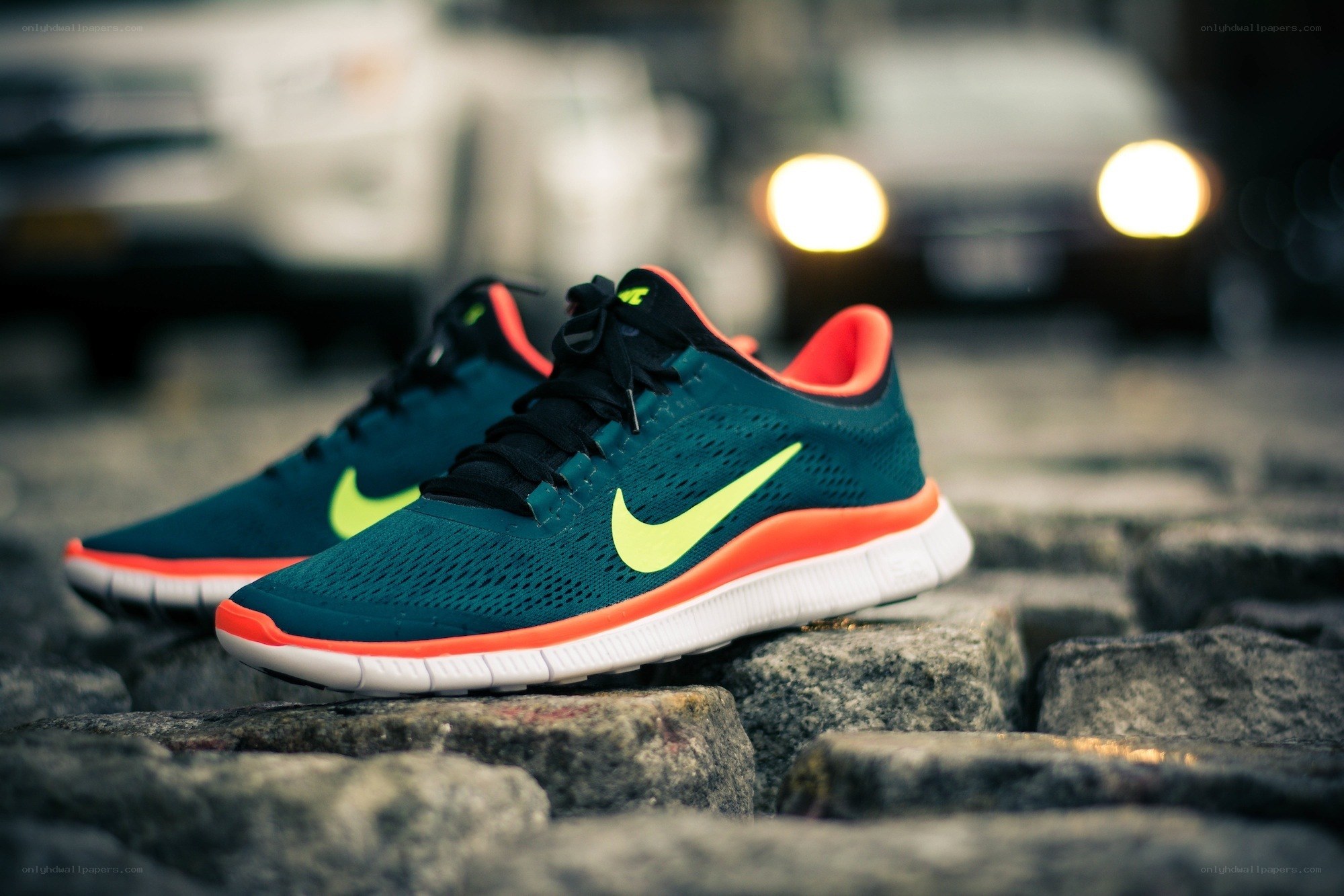 Nike running shoes on cobblestones