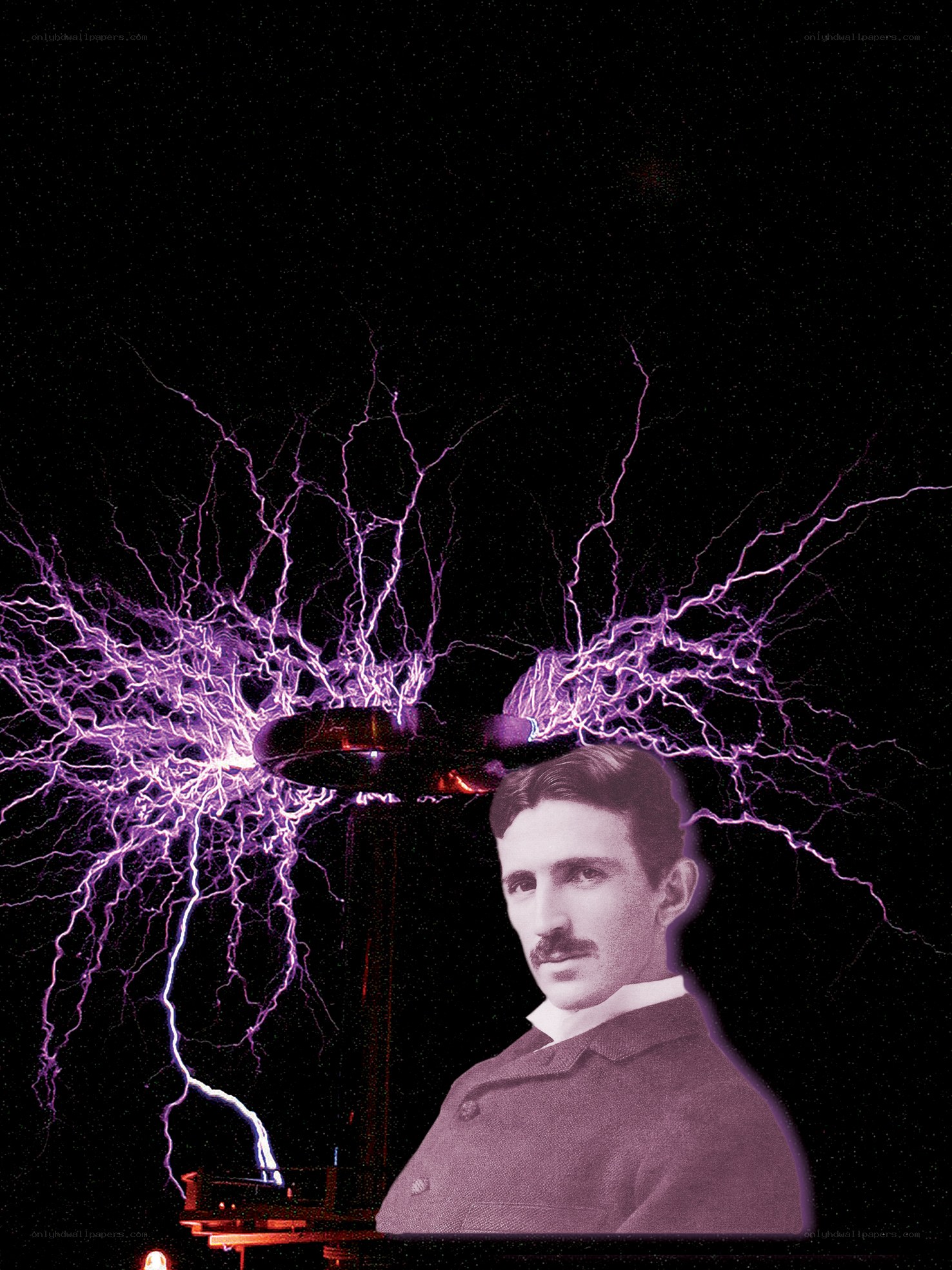 Nikola Tesla with electrical arcs