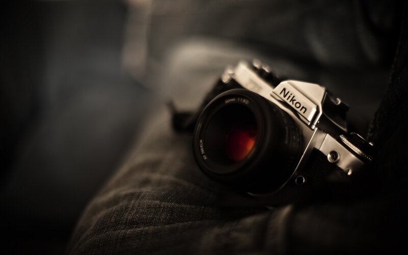 Nikon camera on denim