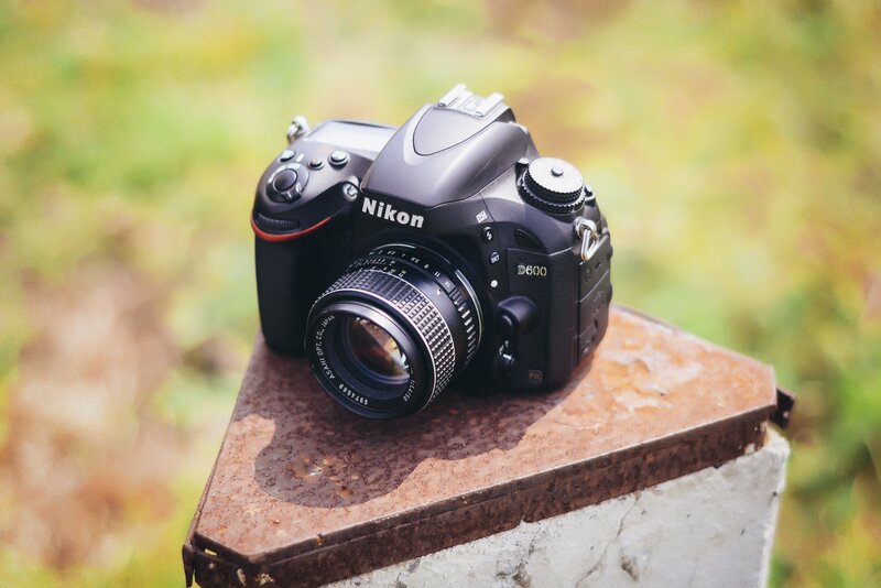 Nikon D600 camera on a post