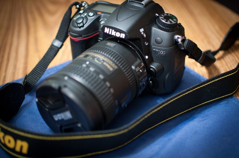 Nikon D7000 camera on blue cloth