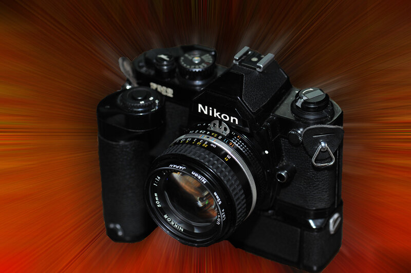 Nikon FM2 camera on vibrant background