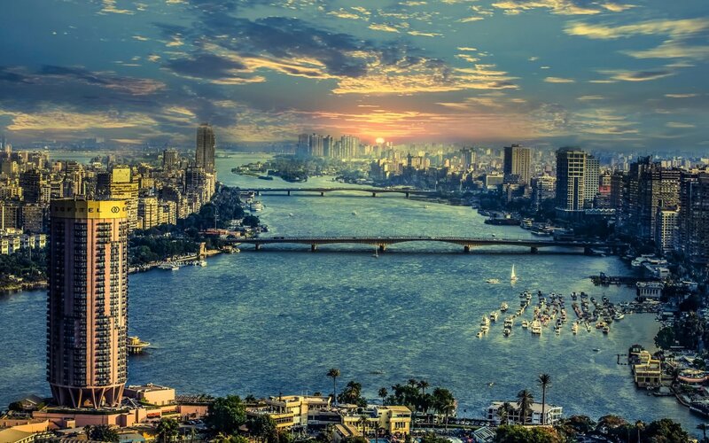 Nile River Cityscape — Blue, Dramatic