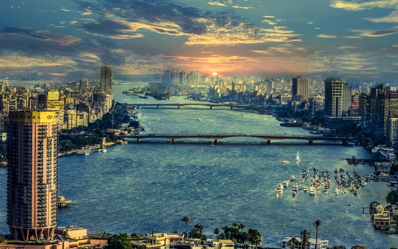 Nile River Cityscape — Blue