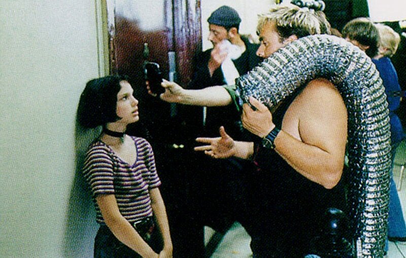 Nina with a snake on set