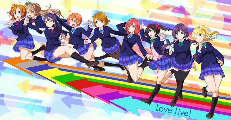 Nine Anime Girls in School Uniforms — Blue
