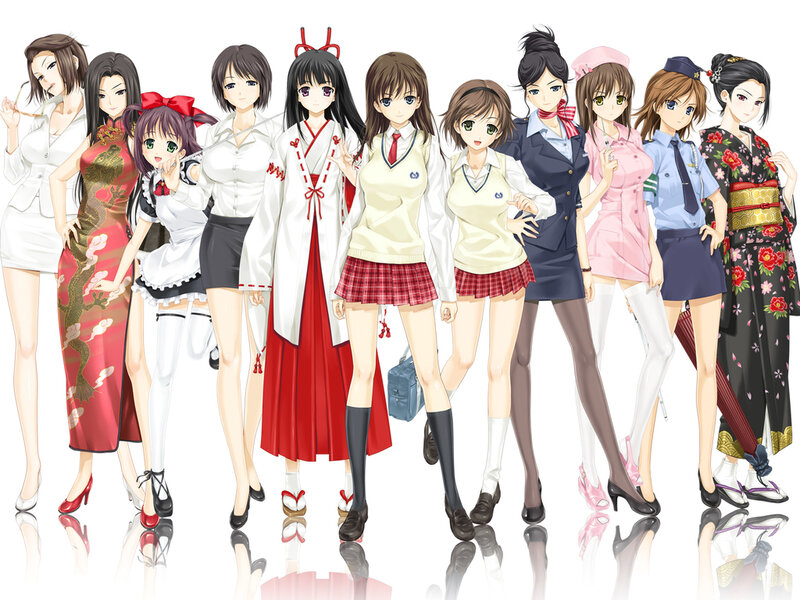 Nine Anime Girls in Various Outfits