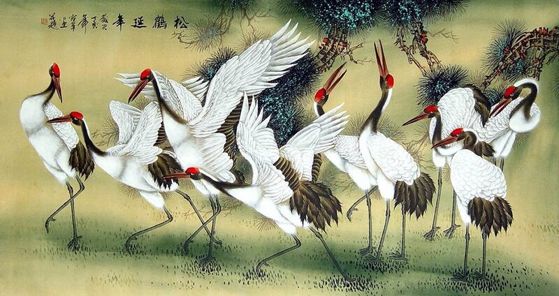 Nine Cranes in Flight