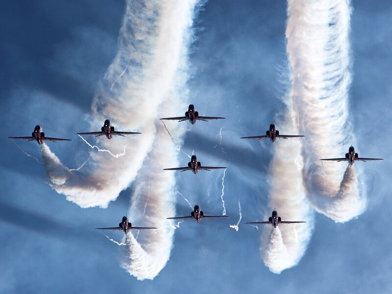 Nine Jet Planes in Formation