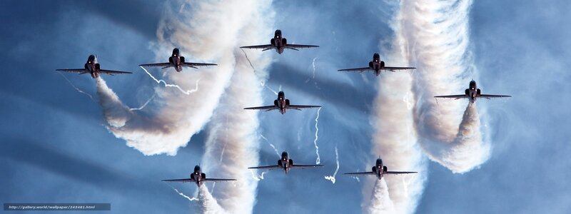 Nine Jets in Formation — Blue, Dramatic, Photograph, Smoke Trails