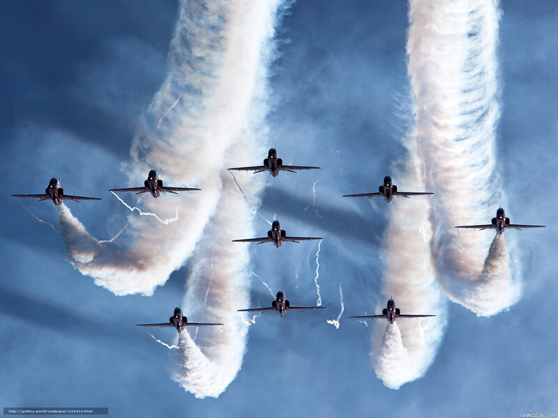 Nine Jets in Formation — Blue, Dramatic, Photograph