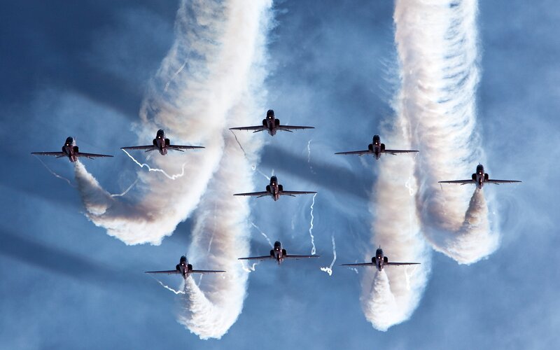 Nine Jets in Formation — Blue, Dramatic
