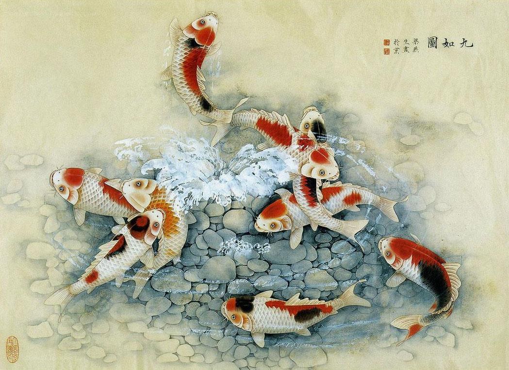 Nine Koi Fish Painting