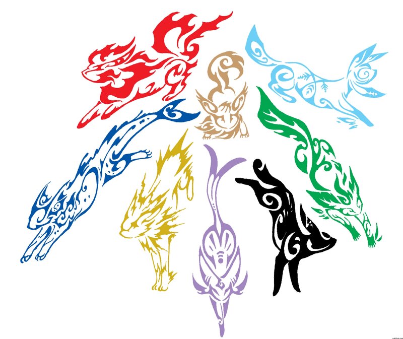Nine Stylized Foxes