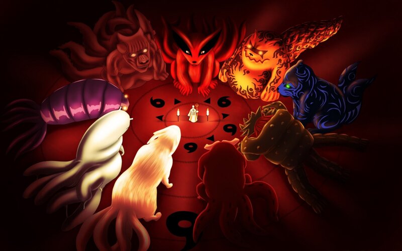 Nine Tailed Beasts — Red, Dramatic, Night