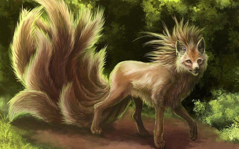 Nine-tailed Fox in Forest — Brown