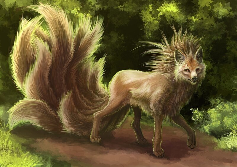 Nine-tailed Fox in Forest — Green