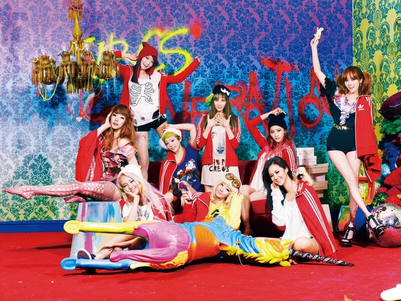 Nine Women Posing — Red
