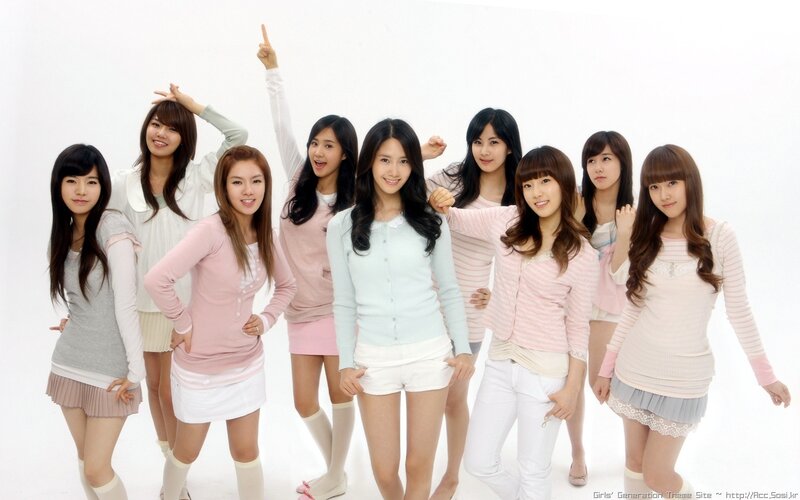 Nine Young Women Posing — White, Neutral