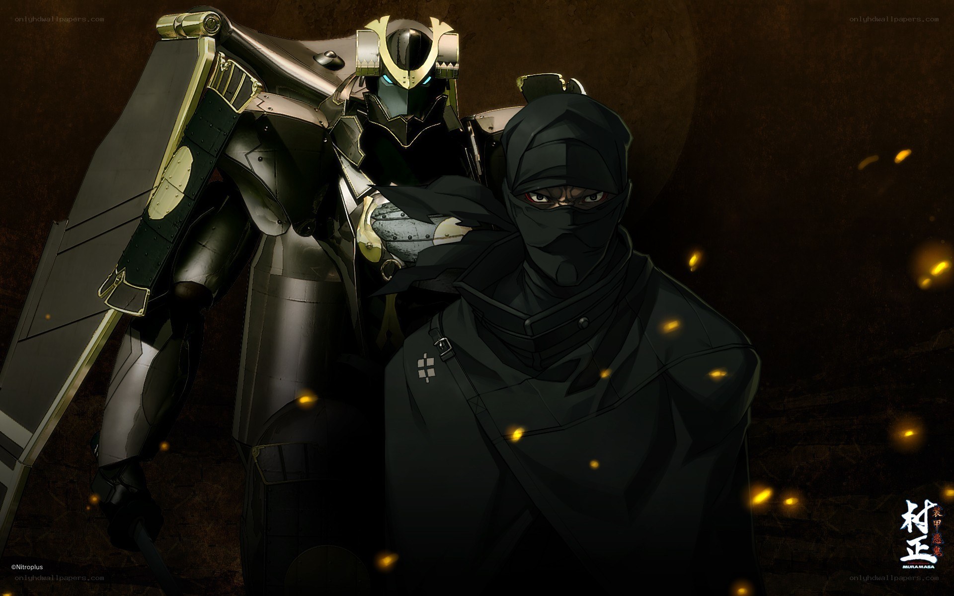 Ninja and mecha in dark setting