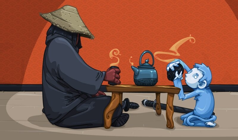 Ninja and Monkey Drinking Tea