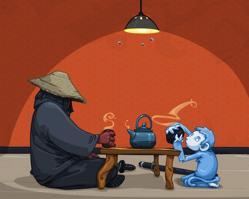 Ninja and monkey tea time