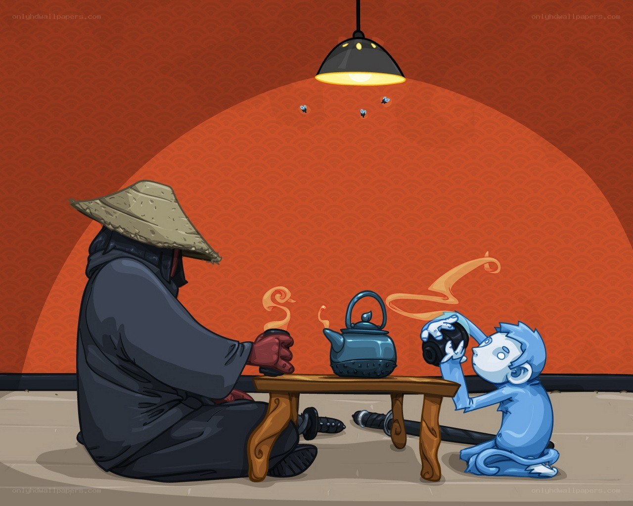 Ninja and monkey tea time