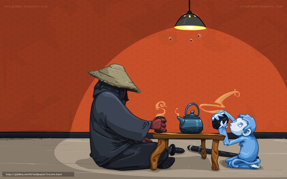 Ninja and monkey tea time