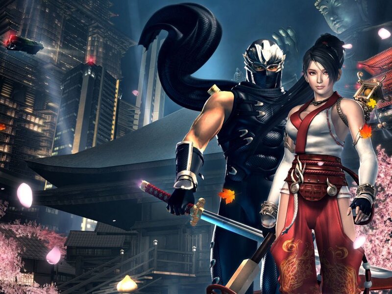 Ninja and warrior in futuristic city