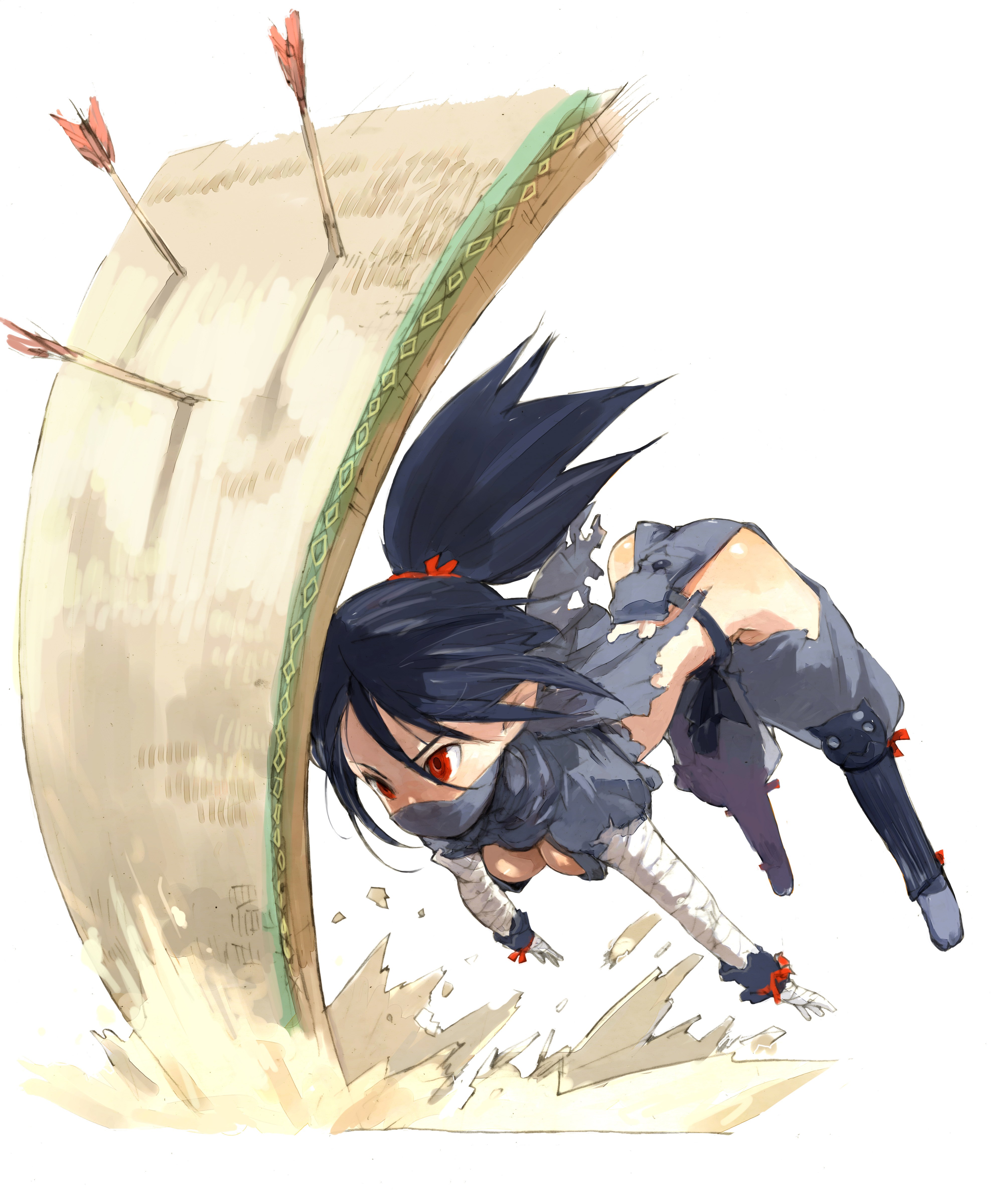Ninja girl breaking through wall