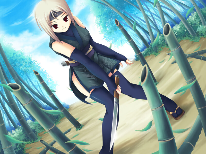 Ninja girl in bamboo forest