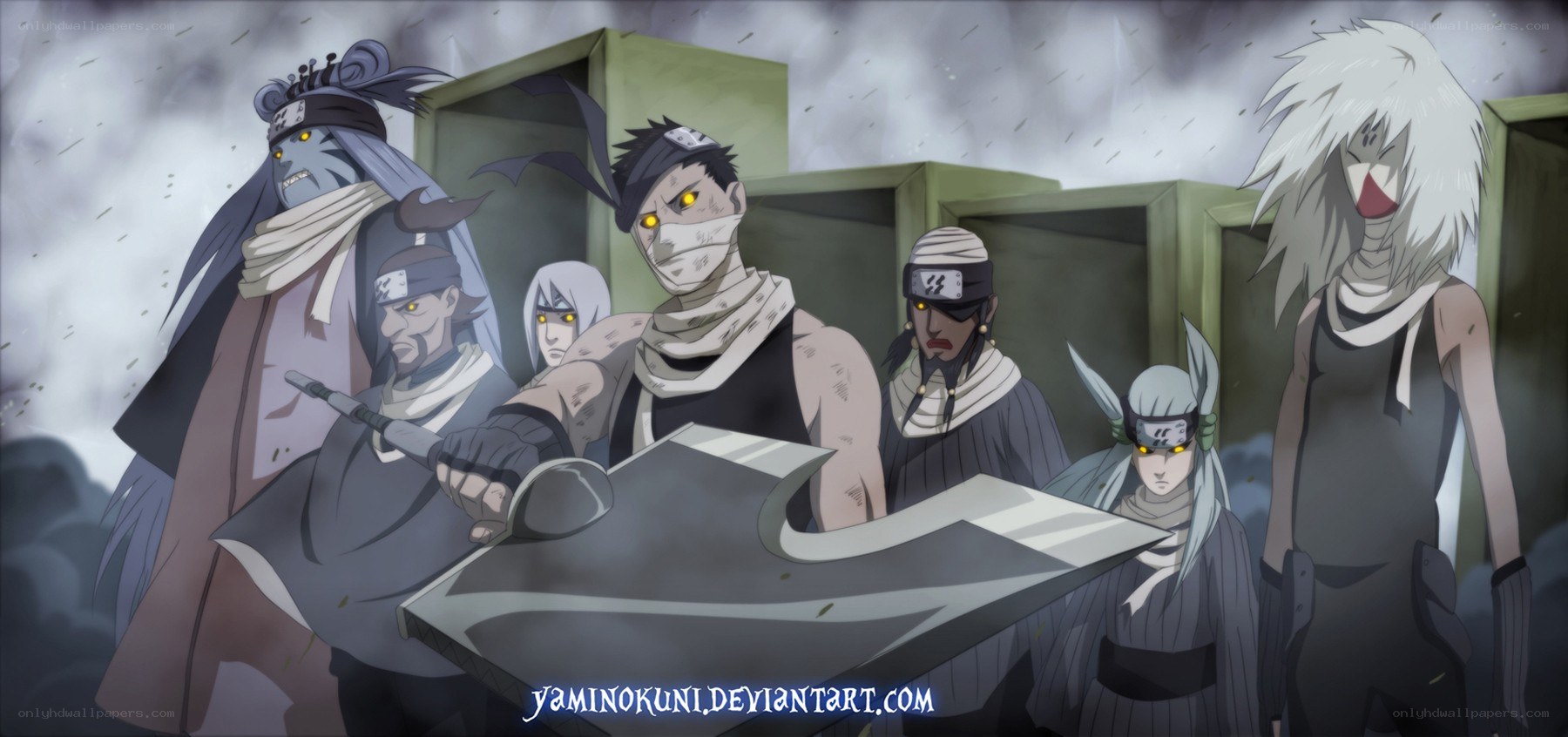 Ninja group in stormy setting