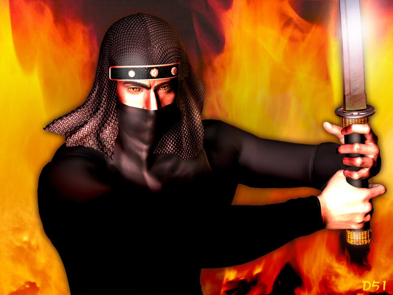 Ninja Holding Sword — Black, Dramatic, Digital Art