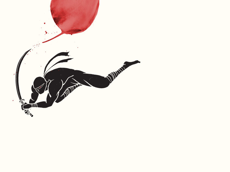 Ninja in action with red splash