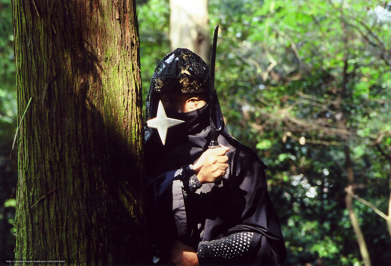 ninja in forest with weapon