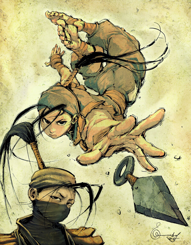 Ninja in mid-air combat