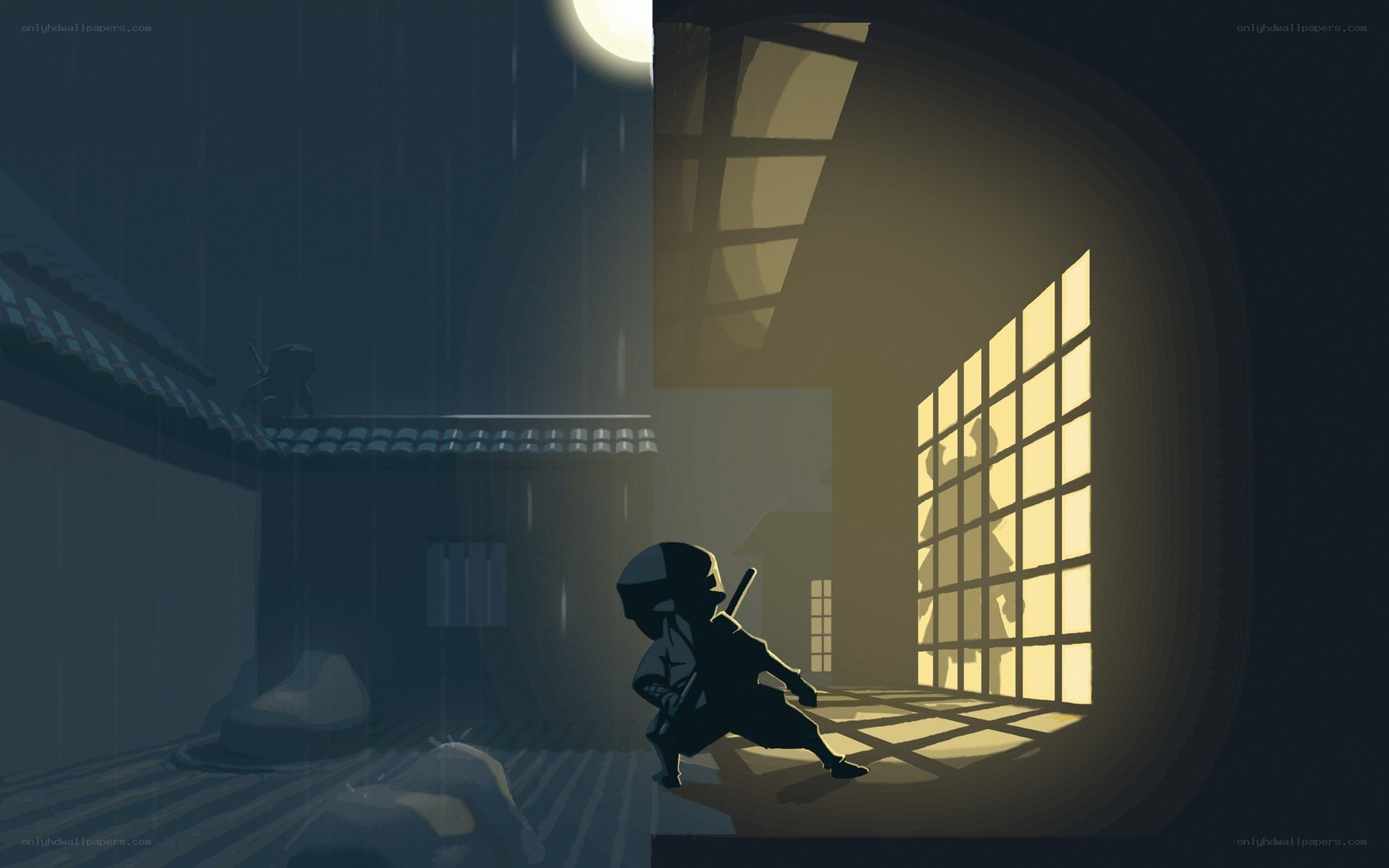 Ninja in the rain at night