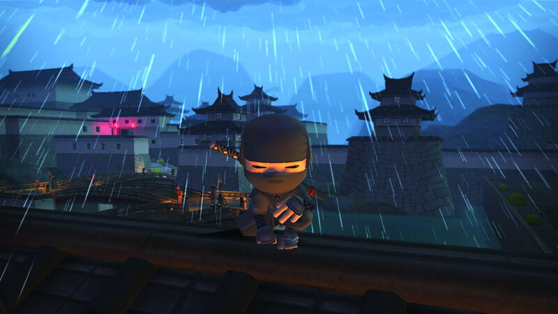 Ninja on a rainy rooftop