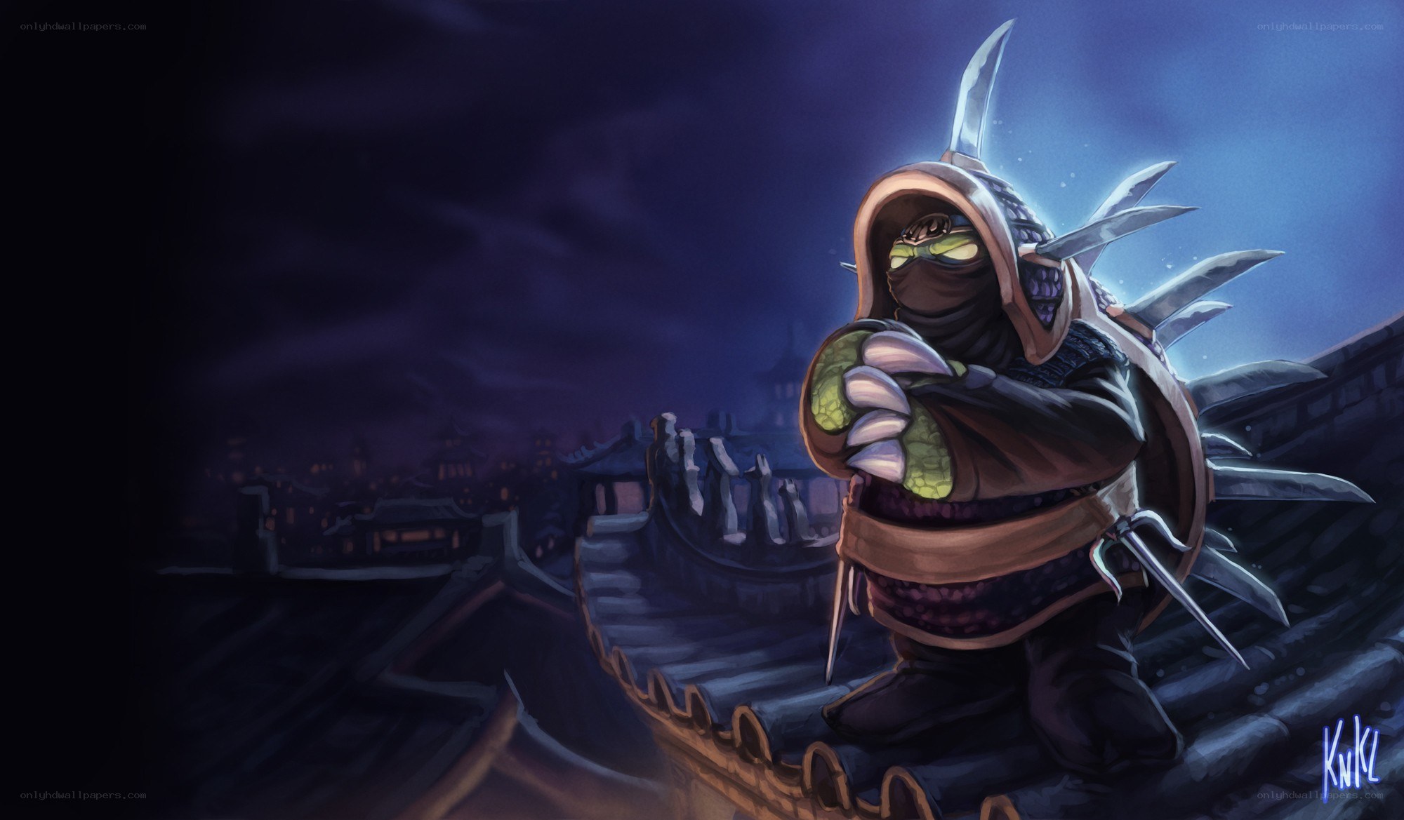 ninja on a rooftop at night