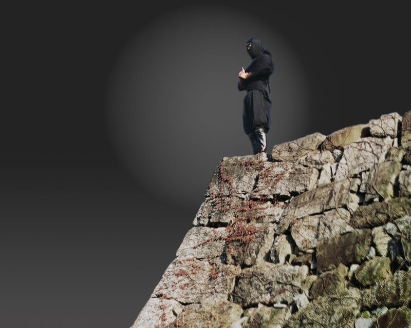 Ninja on a stone wall