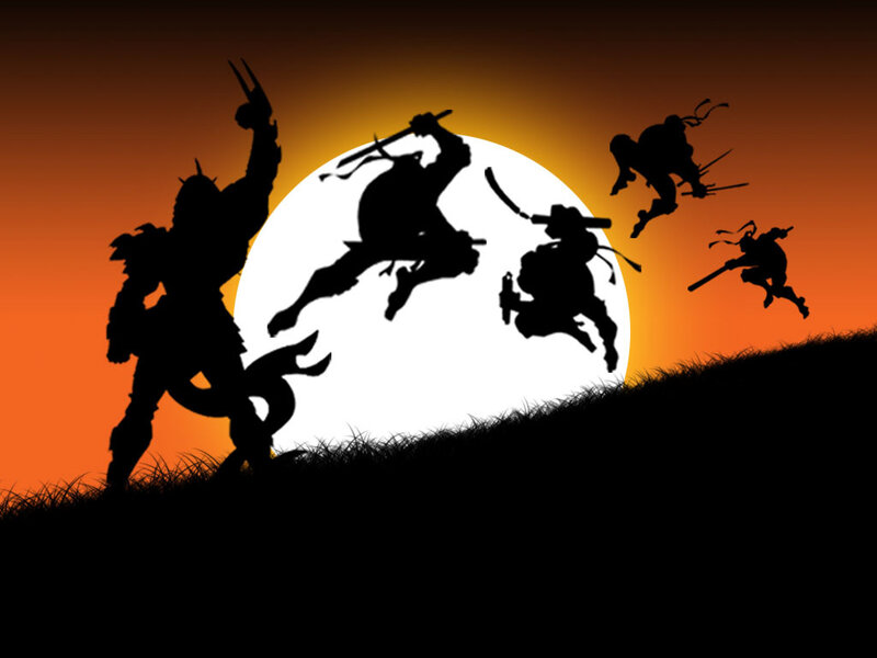 Ninja silhouettes at sunset