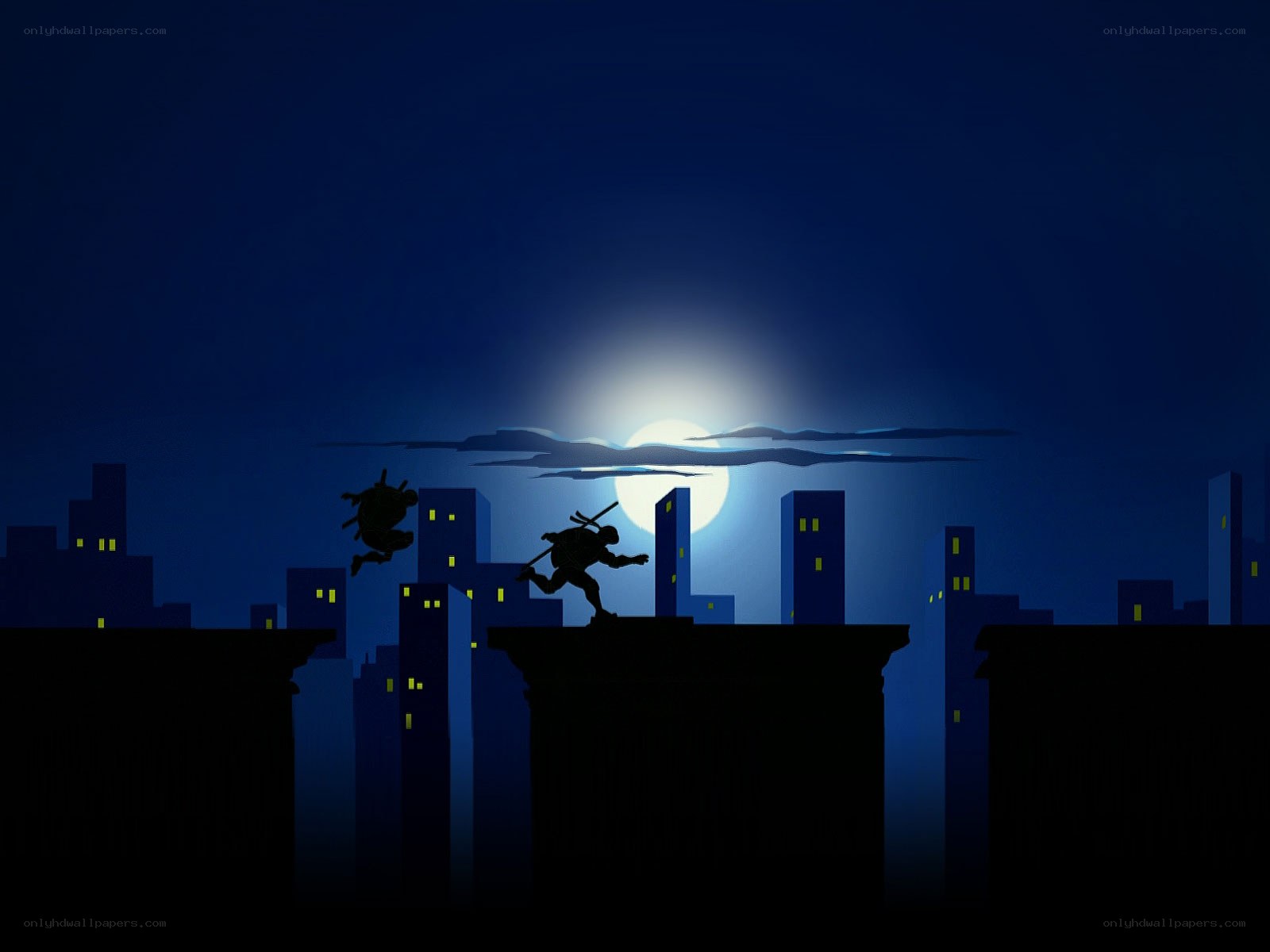 Ninja silhouettes on rooftops