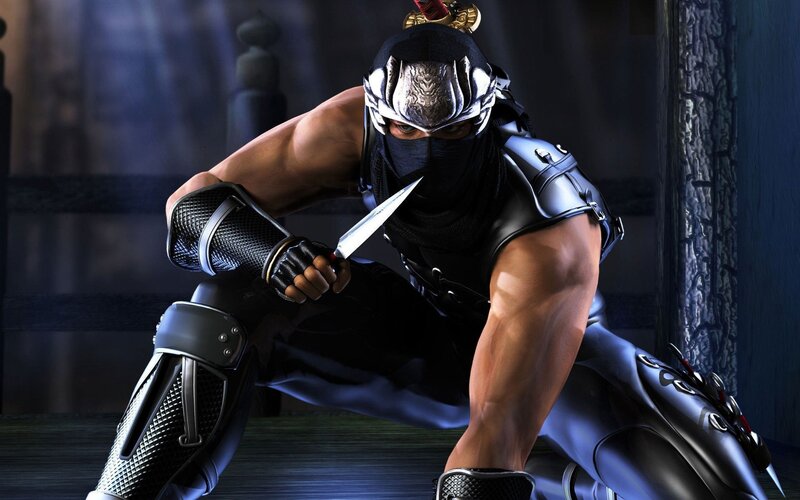 Ninja Warrior Crouching — Black, Dramatic, 3d Render, Knife, Mask