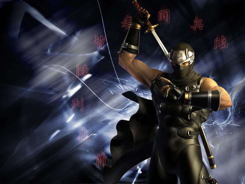 Ninja Warrior Holding Sword — Black, Dramatic, Digital Art