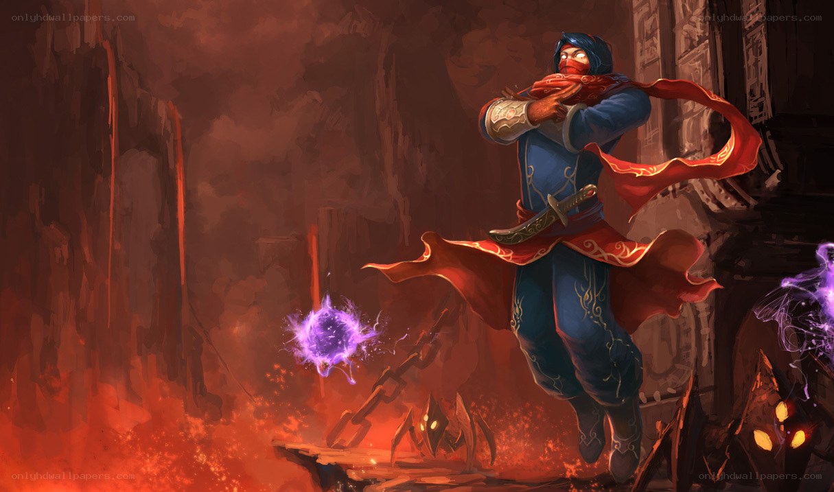 Ninja warrior in a fiery cave