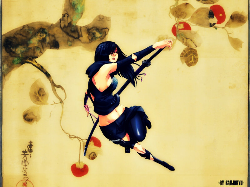 ninja warrior in cherry blossoms