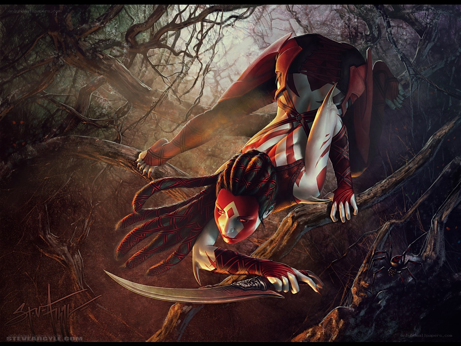 Ninja warrior in dark forest