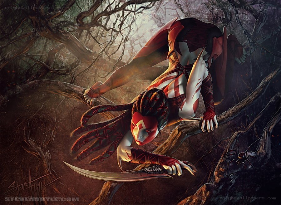 Ninja warrior in dark forest