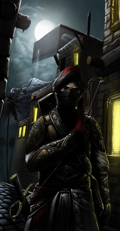 Ninja warrior in moonlit alley