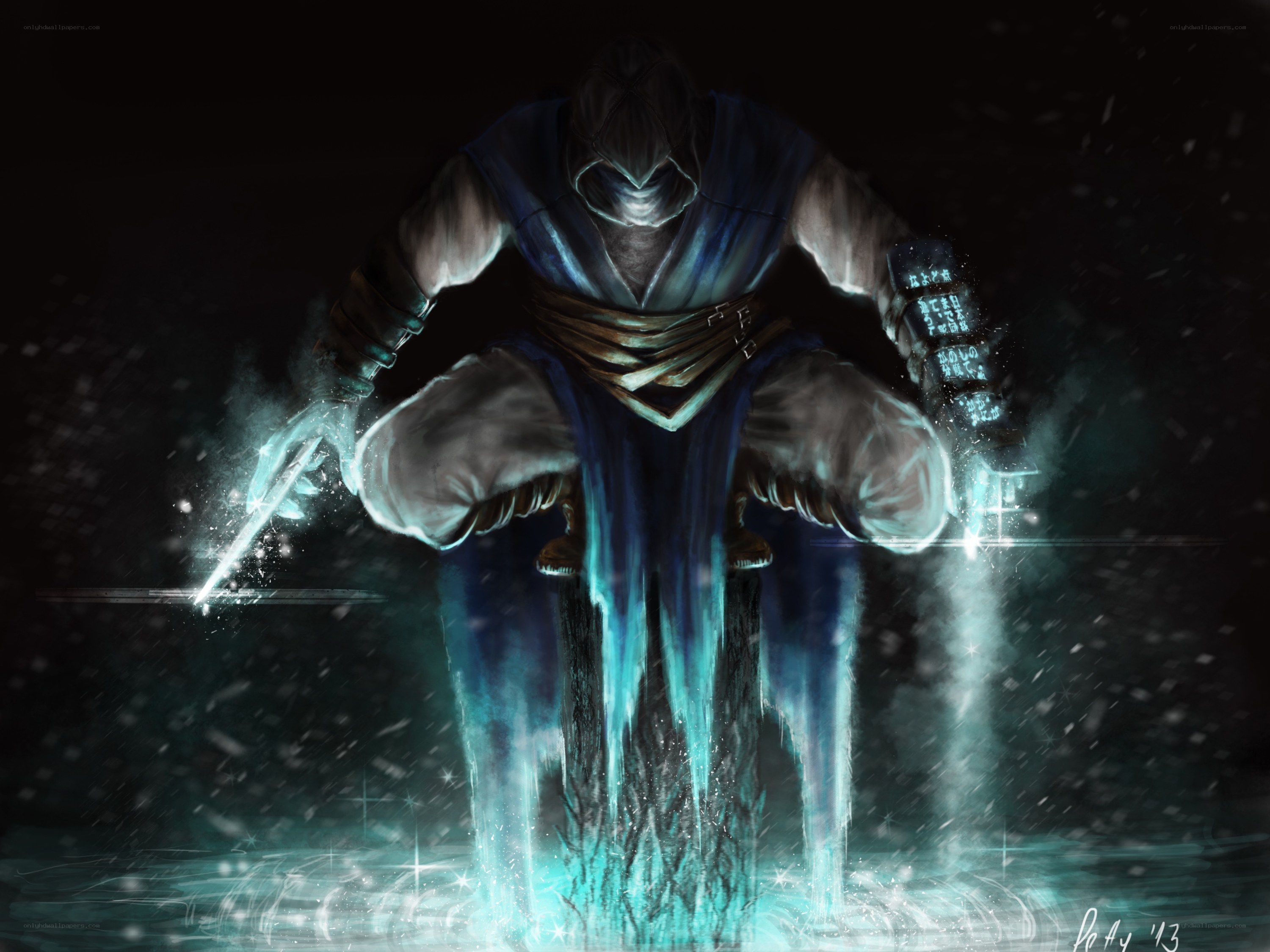 ninja warrior with glowing sword